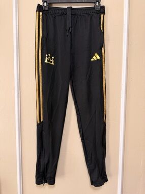 adidas Black Jogger Pants with Gold Side Stripes
